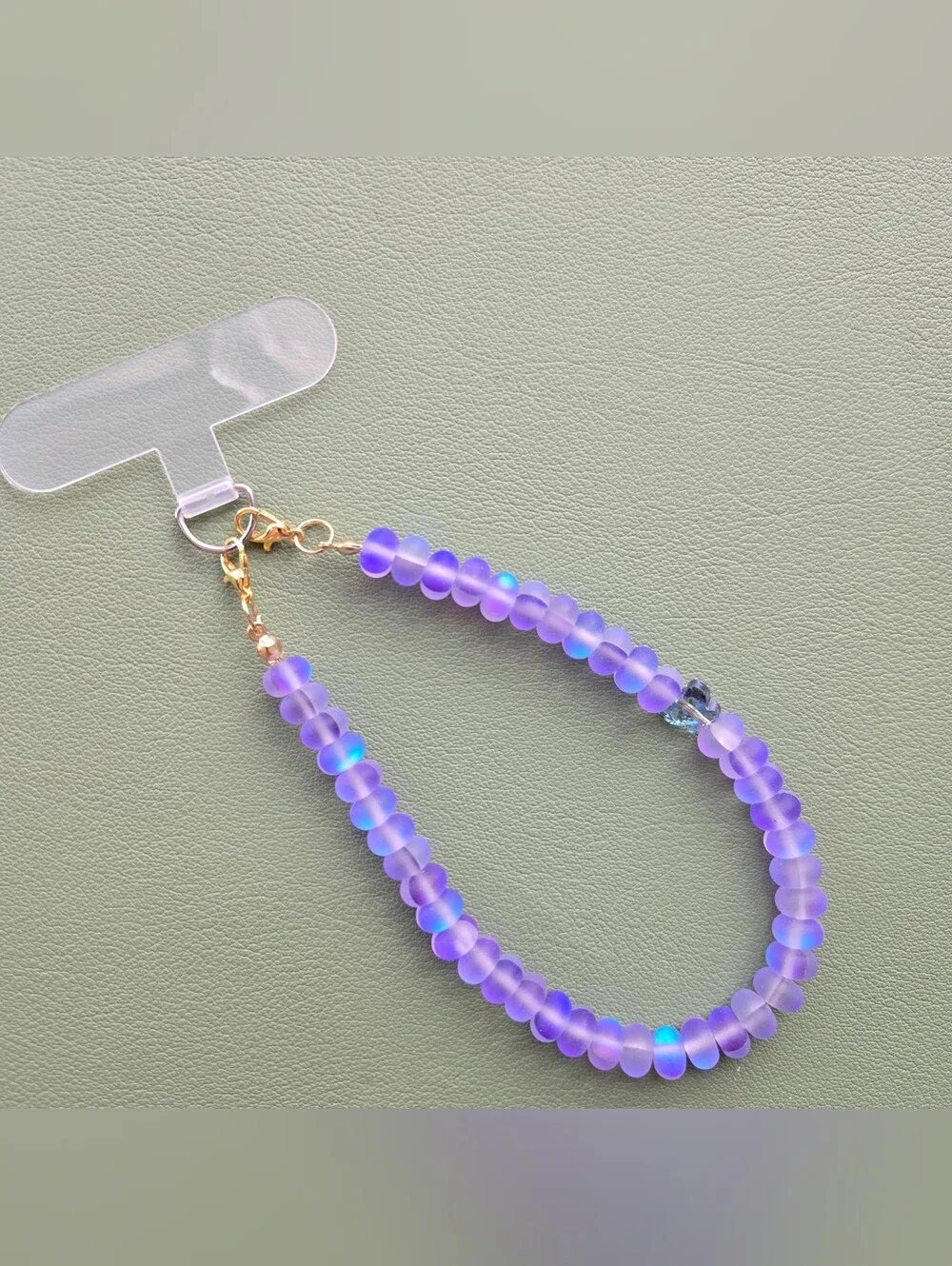 Handcrafted Purple Matte Glass Butterfly Beaded Phone Wrist Strap